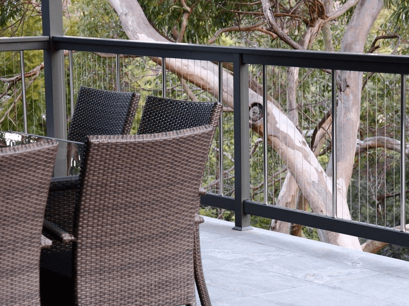 Architectural powder-coated aluminium balustrade, strong and stylish with vertical cables